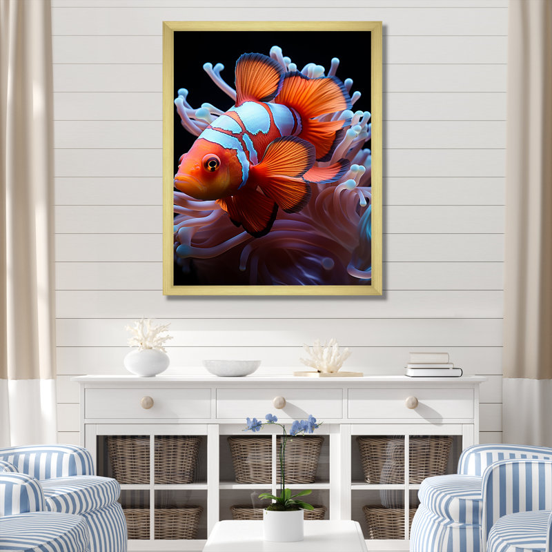 " Orange Clownfish Portrait ", Gold Picture Framed, 20" H x 12" W x 1" D