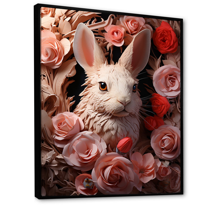 Romantiques moments de lapin sur toile, Cadre flottant noir, H 40 po x l 30 po x P 1,5 po