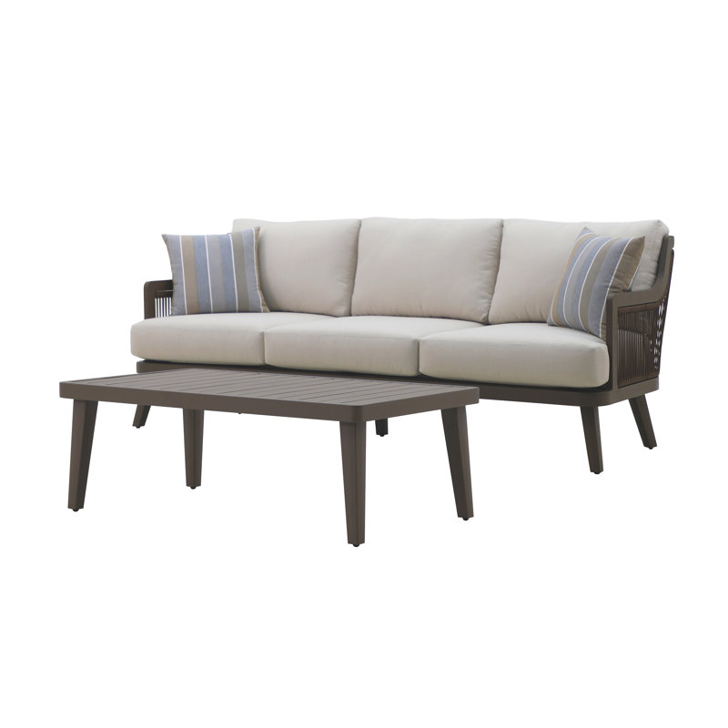 Ludovic 2-Piece Metal & Polyester Patio Set With Sofa And Coffee Table, Brown