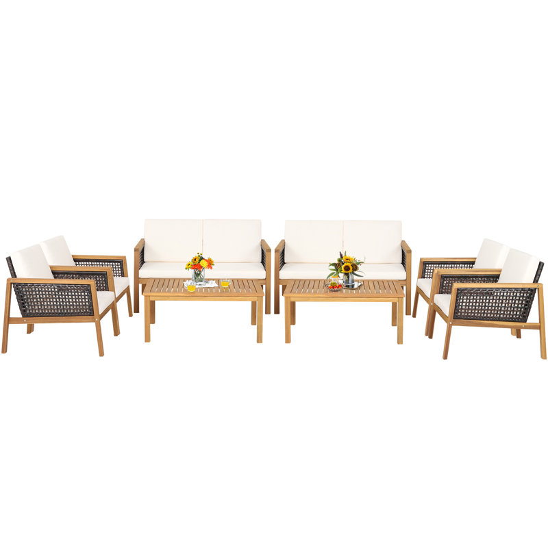 Acacia 8 - Person Patio Conversation Set with Cushions, Off White