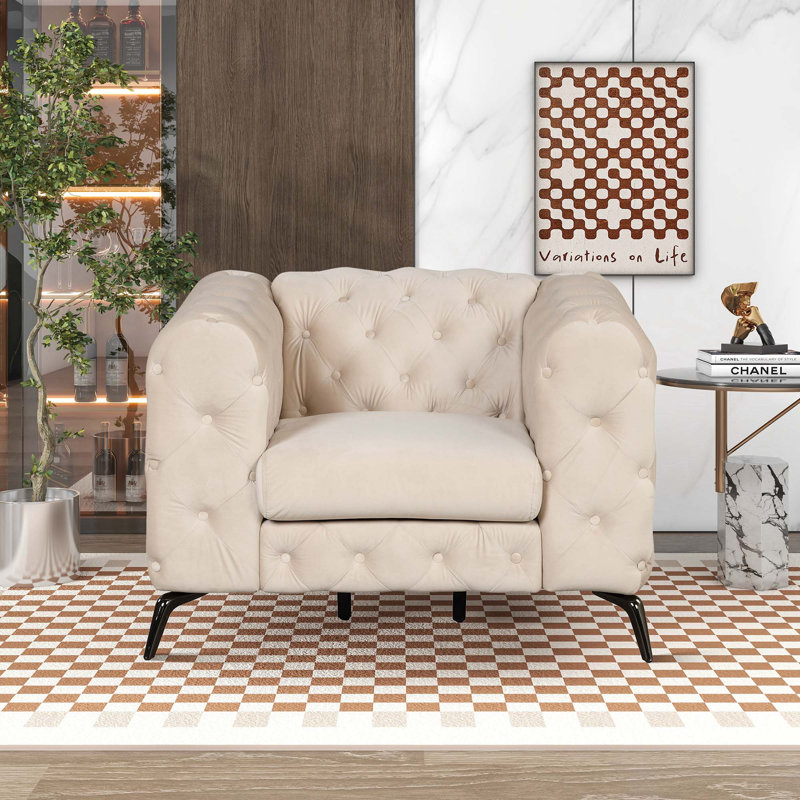 Fauteuil Jef de 40,7 po Jee, Velours beige