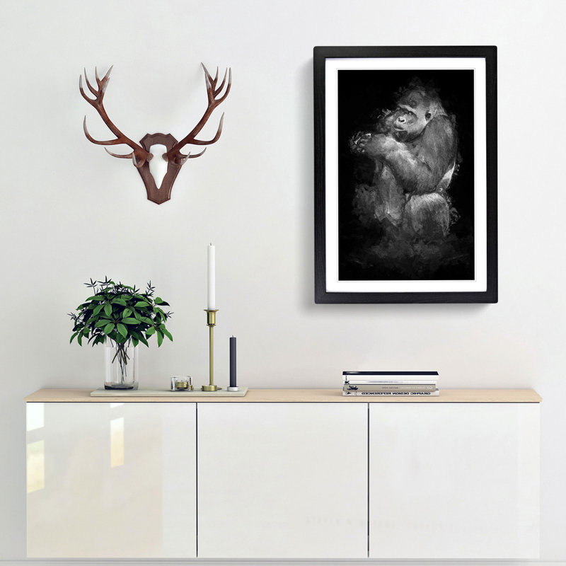 Lowland Gorilla in Abstract - Framed Print, 48cm H x 36cm W x 2cm D, Black Framed