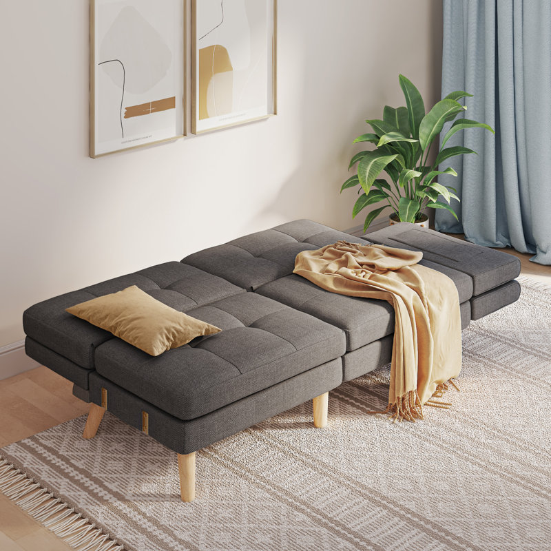 Kimiya Wood 70.5'' Upholstered Sofa, Dark Gray