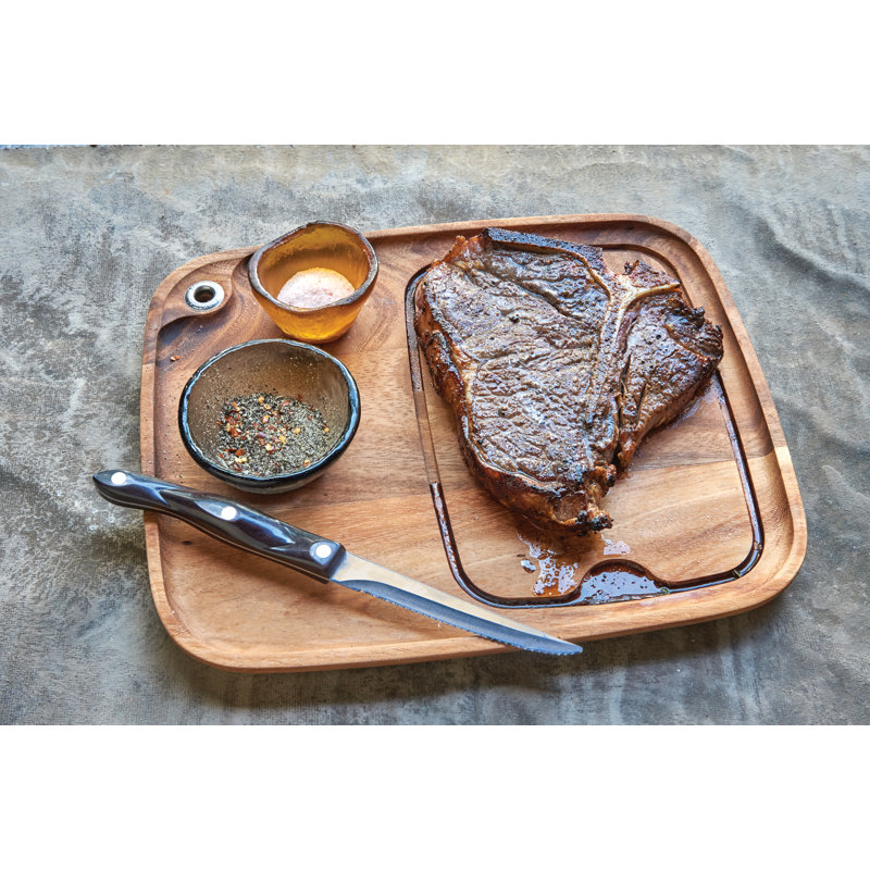 Acacia Wood Rectangular Steak Barbecue Plate with Juice Groove