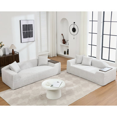Boucle Cloud - 3 Seater And 2 Seater, Gray With End Table For Cozy Living Fabric, Modern Room
