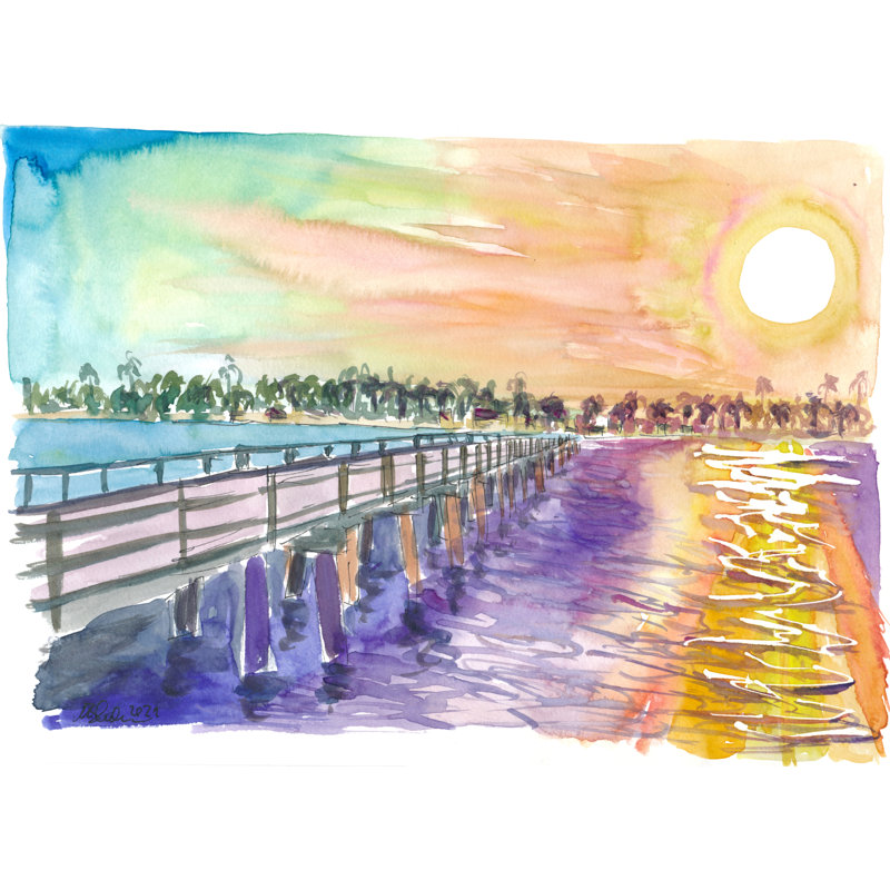 Gorgeous Sunset In Naples Florida On Romantic Pier Print by Martina Bleichner, Wrapped Canvas, 24" H x 32" W