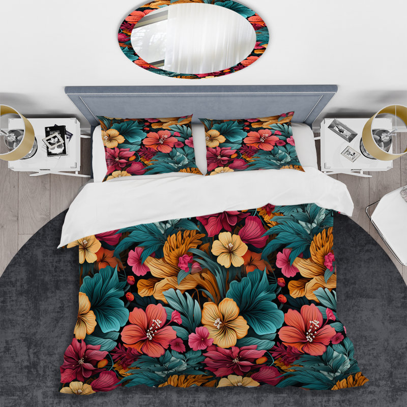 Literie à motif d'aquarelle tropical, Housse de couette pour très grand lit et 2 très