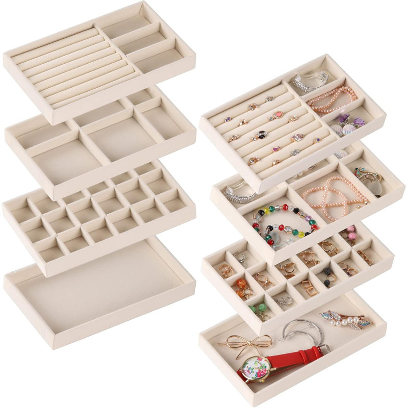Set Of 8 Stackable Jewellery Organizer Stackable Trays,Beige