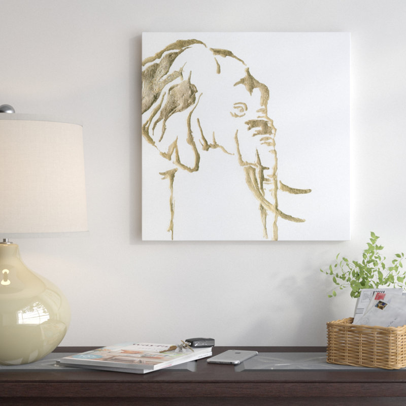 «Gilded Elephant», impression sur toile, H 12 po x l 12 po x P 0,75 po, Pas de tapis, Toile tendue