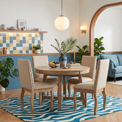 Wooden Round Extendable Dining Table with 4 Chairs