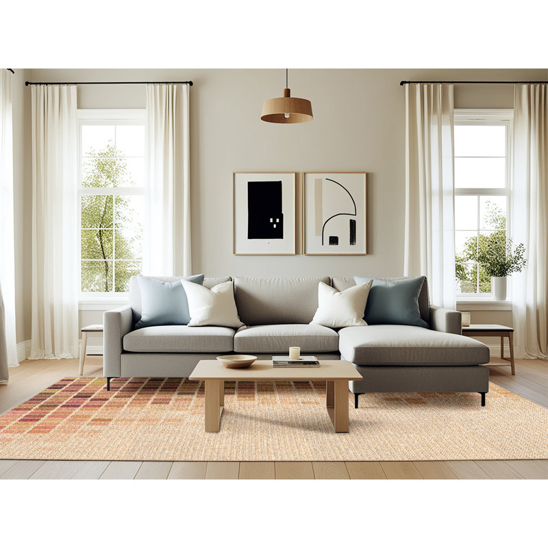 Tapis beige Geometric, Rectangle 6 pi x 9 pi