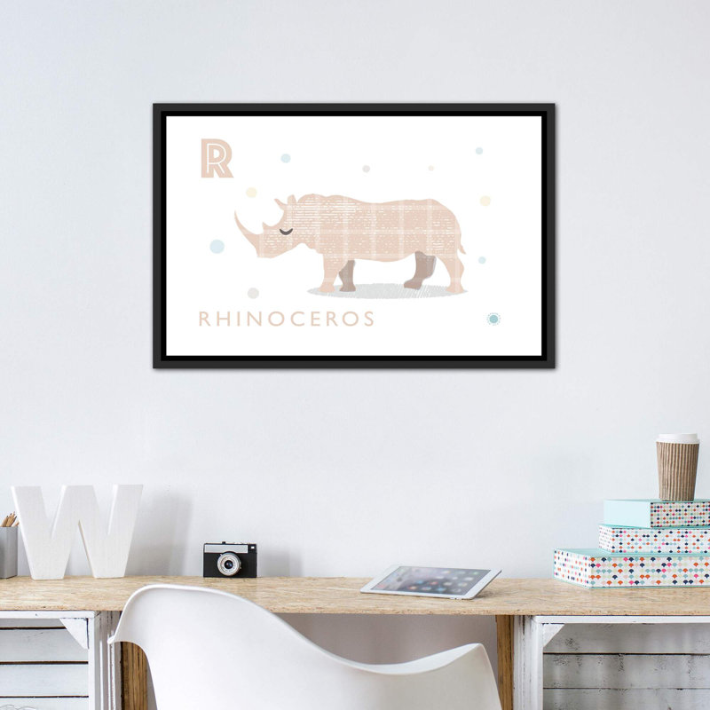 Rhino - imprimé, H 26 po x l 40 po x 1,5 po, Toile avec cadre noir patiné, Pas de tapis