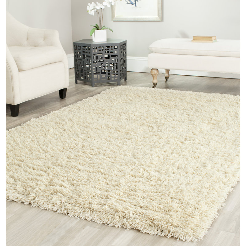 Tapis blanc à poils longs Emmeryn, Rectangle 5 pi x 8 pi