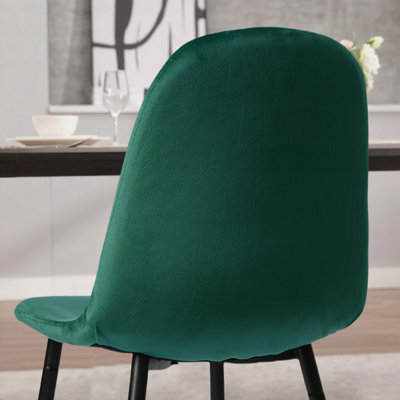Ensemble de 2 chaises de salle à manger modernes en velours avec pieds en métal, chaises d'appoint rembourrées en vert foncé pour la salle à manger, le salon, la chambre à coucher et le restaurant