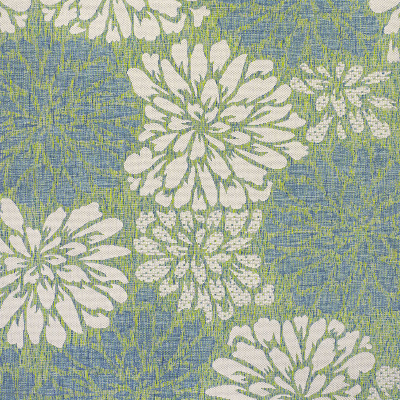 Zinnia Modern Floral Textured Weave Cream/Green Indoor/Outdoor Rug, Square 6'7"