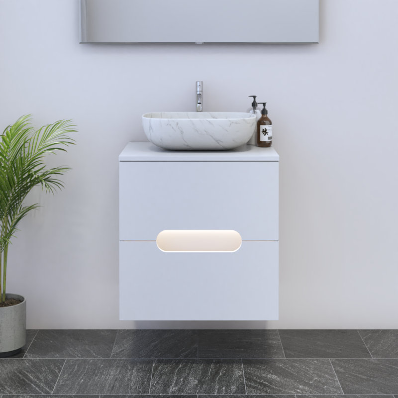 Meuble-lavabo simple 23,6 po avec plateau Kashden, Blanc, Blanc
