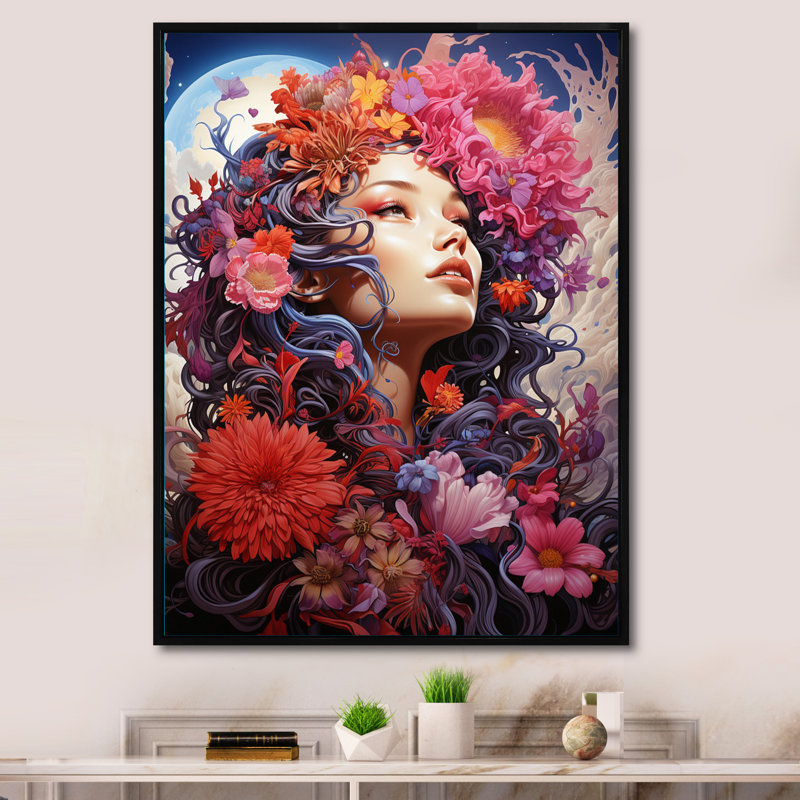 Glorious Blossoming Flower Goddess I, reproduction sur toile, H 20 po x l 12 po x P 1 po, Cadre flottant noir