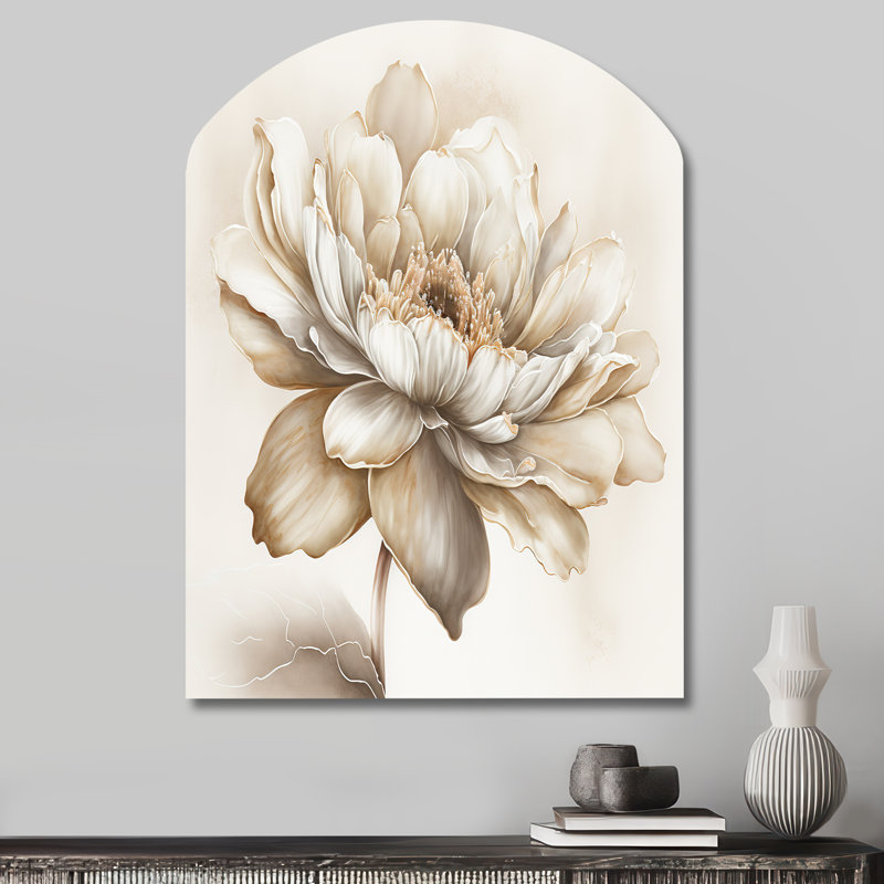 Indigoïde fleur beige I - sculpture murale en forme d'arche florale, H 34 po x l 25 po x P 1 po