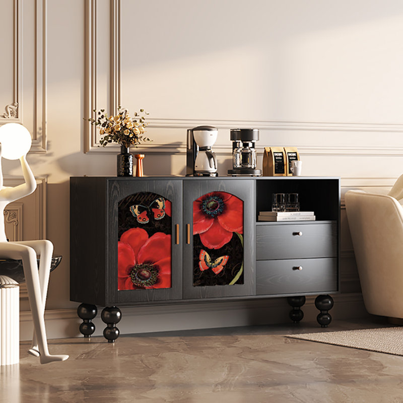 Buffet 59,1 po grande capacité, Noir / Rouge