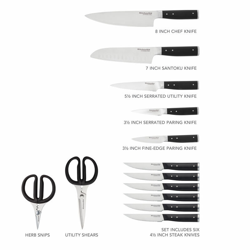 14-Piece Black and Birch Japanese Steel Knife Set with Block