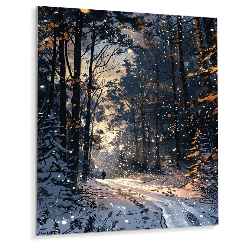Chemin enneigé à travers la forêt d'hiver - forêt, art mural, Métal métal, H 32 po x l 16 po x P 1 po