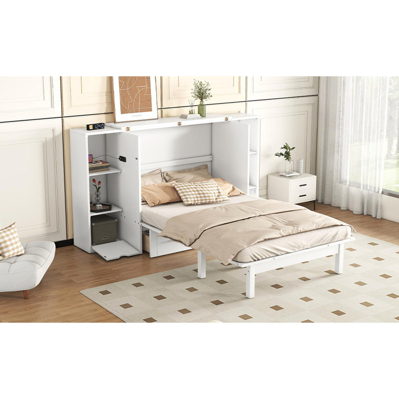 Grand lit escamotable avec tiroir (blanc)