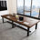 Solid wood rectangular dining table with metal base