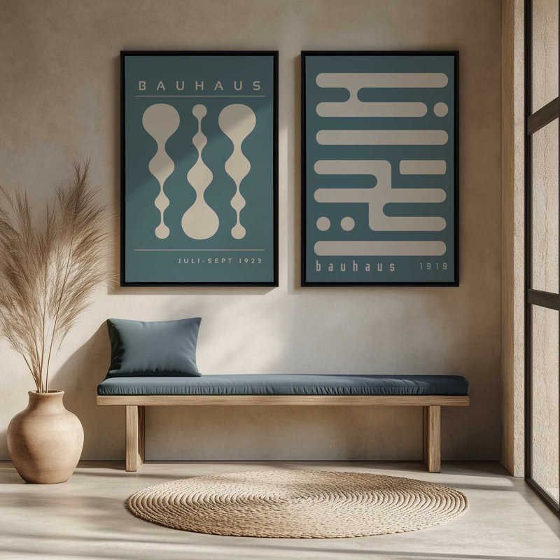 Ensemble rétro et rétro Bauhaus, Cadre flottant blanc opaque, H 19 po x l 26 po