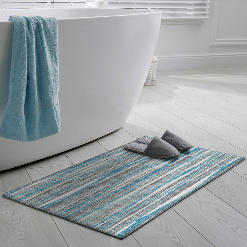Tapis rectangulaire rayé tissé à plat en chenille bleu, Rectangle 1 pi 8 po x 2 pi 6 po