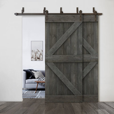 84'' Solid Wood Paneled Painted without Installation Hardware Kit Barn Door