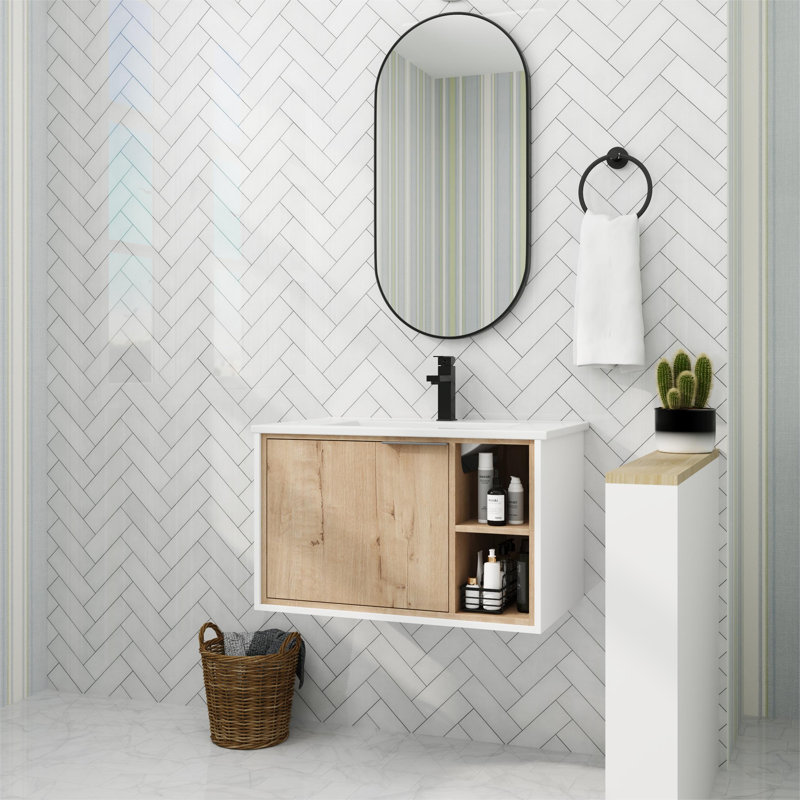 Demaj 30'' Single Bathroom Vanity with Ceramic Top
