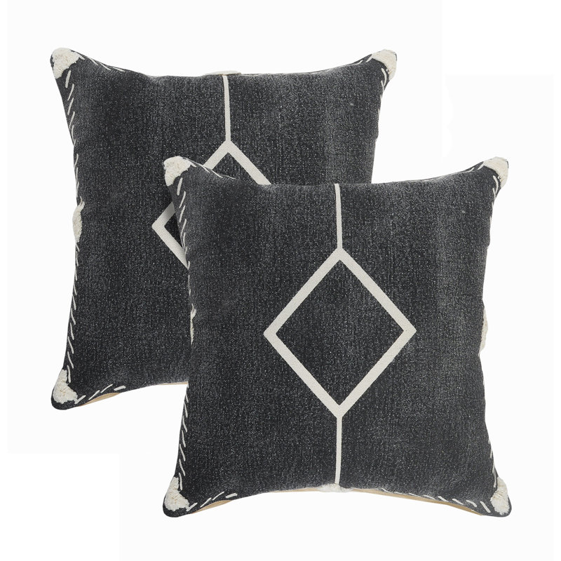 Black and White Geometric Cotton Throw Pillow Set