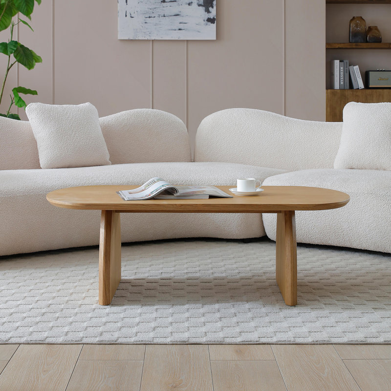 Table basse scandinave Elegance avec plateau elliptique et pieds en arc, Naturel