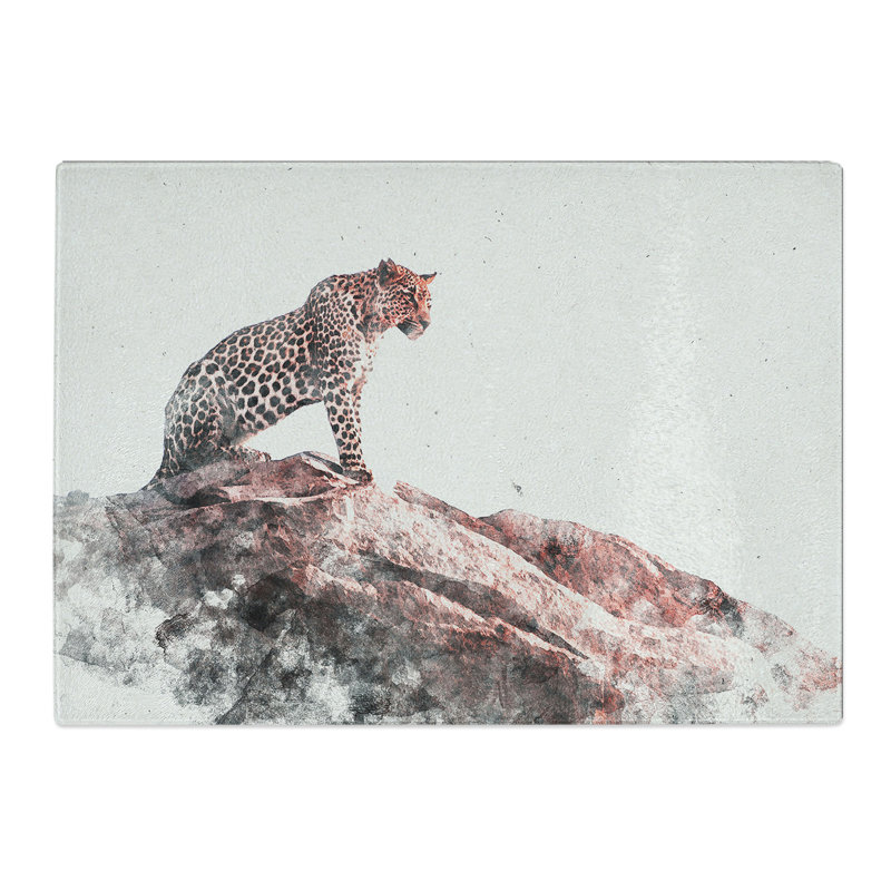 Tempered Glass Leopard upon the Rock Chopping Board, 28.5 cm x 39 cm