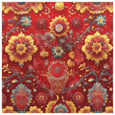 Tapisserie murale bouquet floral rouge - décoration murale fleurs