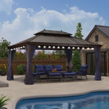 PURPLE LEAF Aluminium Hardtop Gazebo with 48 Ft String Lights