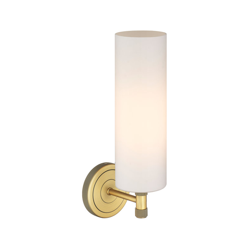 Applique murale 1 lumière Crown Point, Laiton brossé, H 15,5 po x l 3,88 po x P 6,5 po, Blanc mat