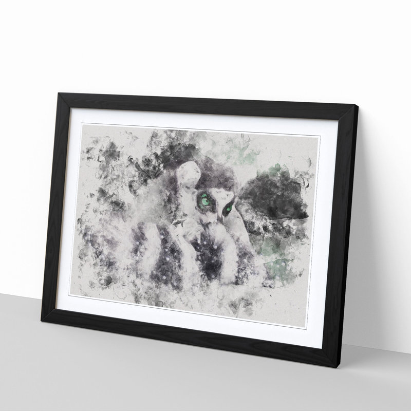 Ring-Tailed Lemur - Picture Frame Painting Print, 45cm H x 63cm W x 2cm D, Black Framed
