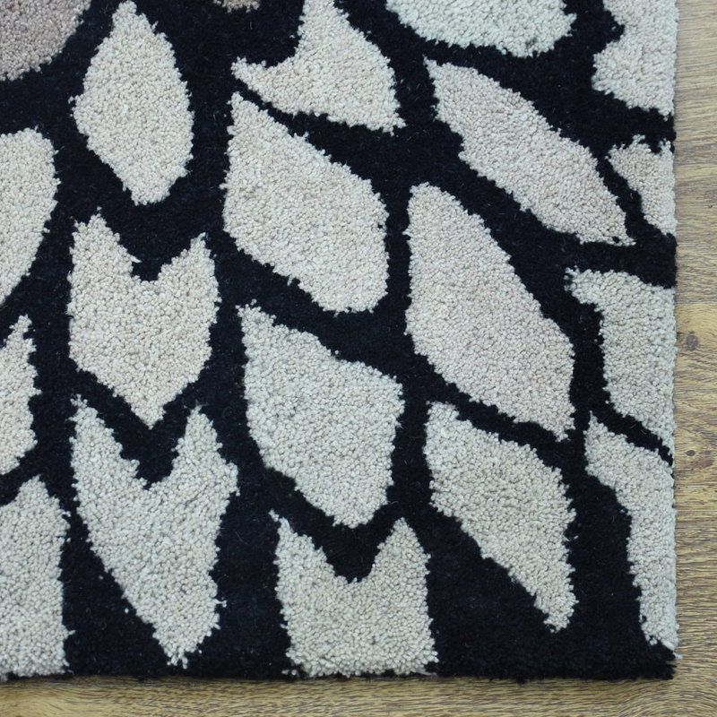 Tapis écologiques en laine touffetés à la main - carrés, de couleur noire, de conception orientale, de tapis épais antidérapants faits à la main pour le salon, la chambre à coucher
