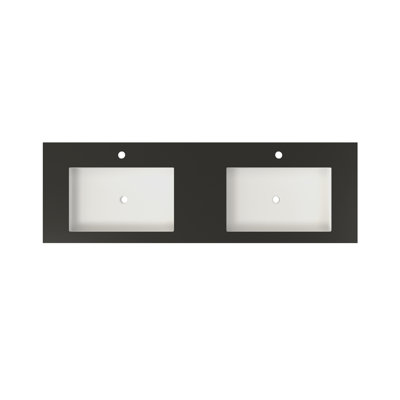 59'' Rectangular Stone Resin Double Bathroom Sink With Faucet Holes