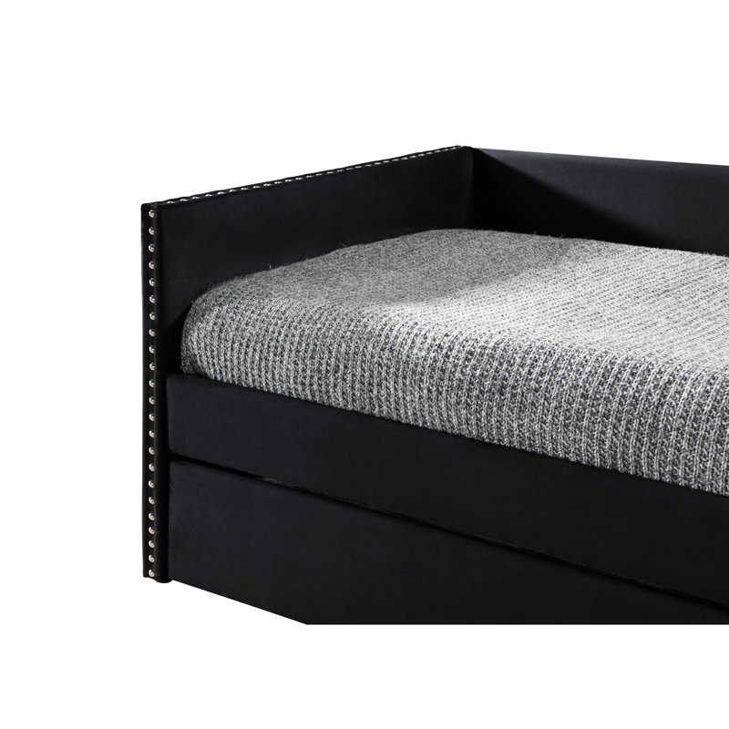 Lit de jour contemporain avec garniture cloutée et lit gigogne escamotable noir pour la chambre à coucher avec ténacité