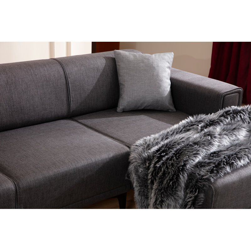 Élégant canapé-lit d'angle, tissu gris foncé, 98,4 x 55,1 x 30,3 pouces | Structure en bois de hêtre et en carton, 100% polyester, mécanisme de dossier pivotant | Siège confortable en mousse, parfait pour les petits espaces et les salons modernes