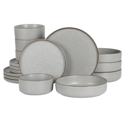 Gibson Elite Gelston Stoneware Matte Reactive Glaze 16 Piece Plates and Bowl Dinnerware Set - Cream