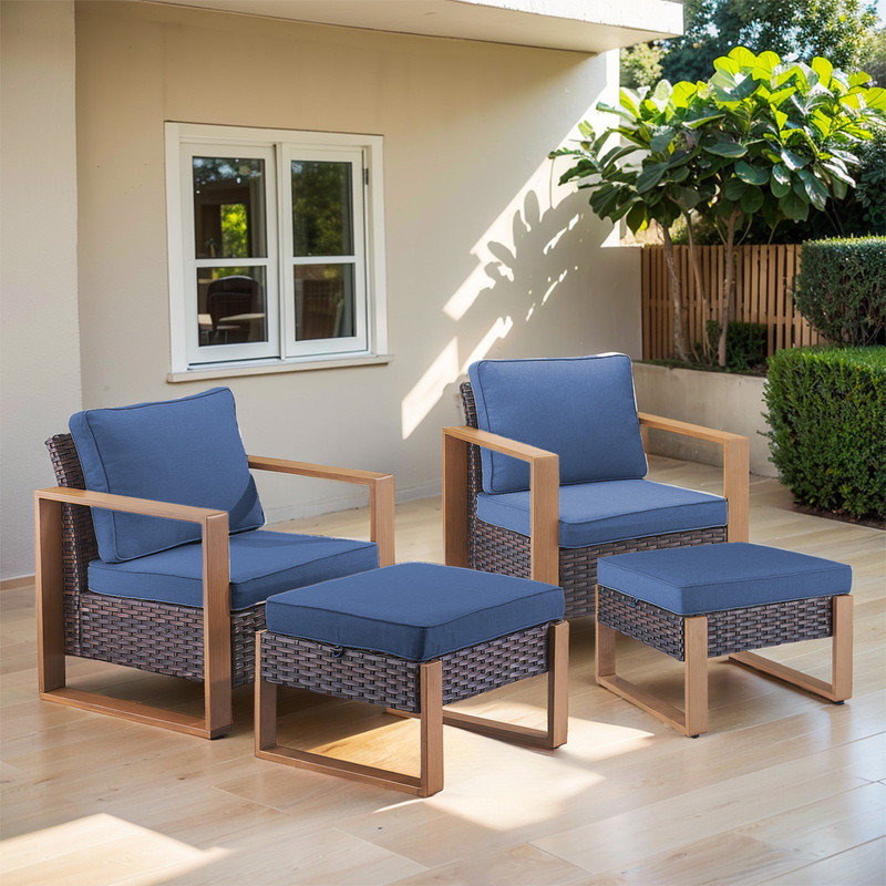 Chaise longue d'extérieur en acier thermolaqué Allcot, Bleu/brun