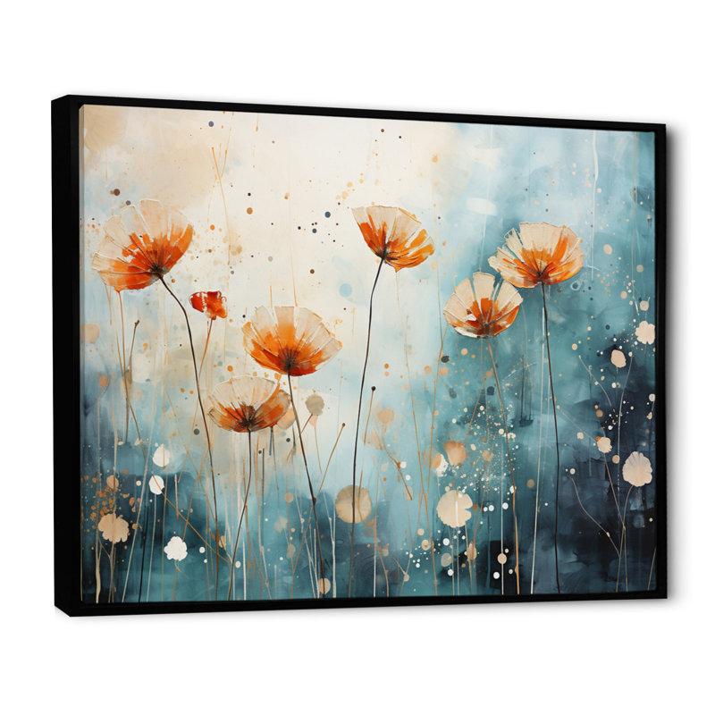 «Blue Dandelion Floral Symphony I», reproduction sur toile, Cadre flottant noir, H 16 po x l 32 po x P 1 po