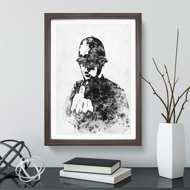 Rude Policeman in Abstract by Banksy - Picture Frame Graphic Art Print, 50cm H x 35cm W x 2cm D, Walnut