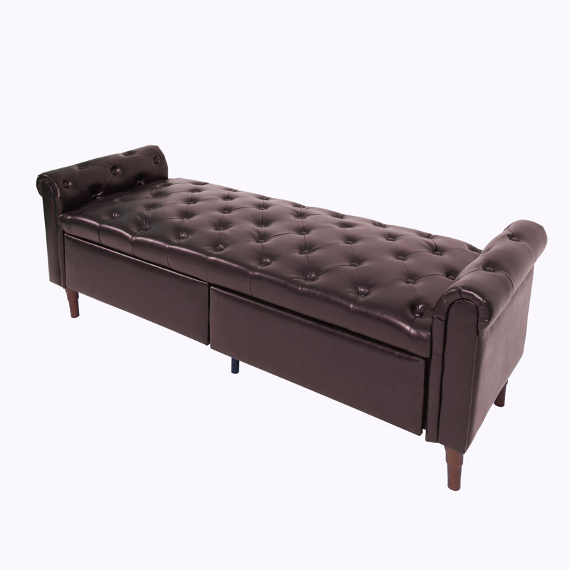 Banc de rangement en velours Laneise, Brun