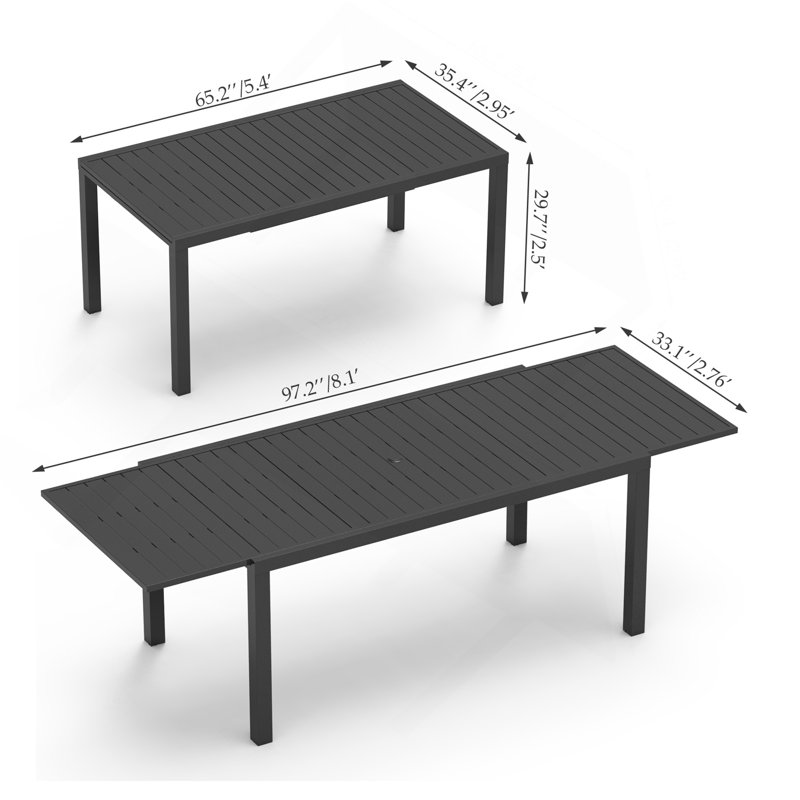 Table de salle à manger extensible en aluminium 97,2 po L
