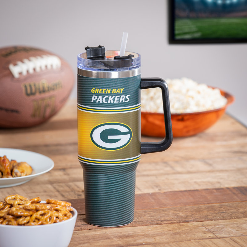 40 oz Gobelet de voyage en acier inoxydable avec paille NFL, NFL Green Bay Packers