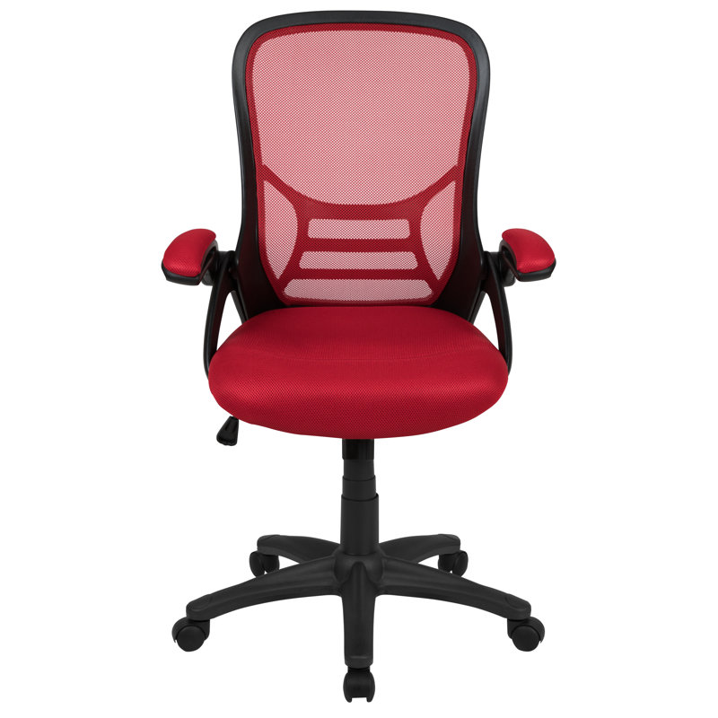 High Back Mesh Ergonomic Swivel Office Chair with Flip-up Arms, Red